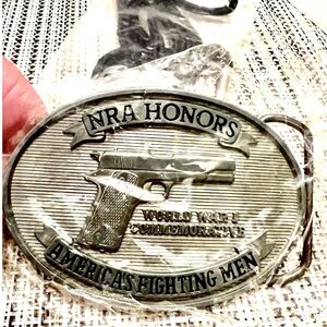 Vtg. NRA Honors Silver Tone Belt Buckle. World War ll Commemorative.